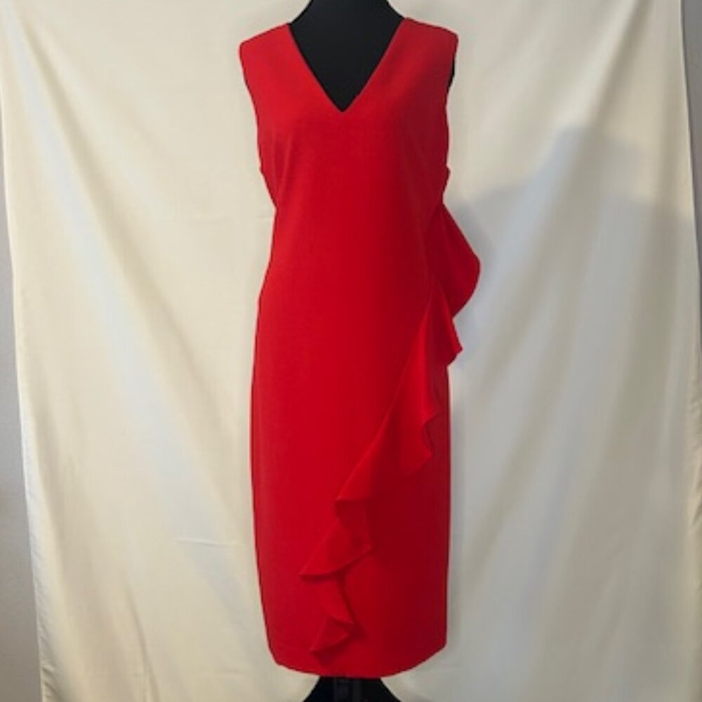 Vince Camuto Red Midi Sleeveless V-neck Cocktail Dress Size 14